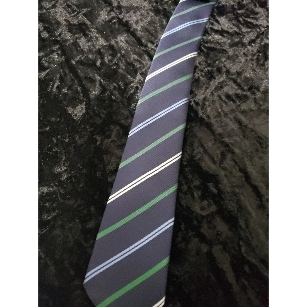 Blue Guru Skinny Striped Neck Tie Mens Blue Green Career Wear Dress Shirt